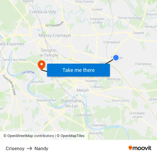 Crisenoy to Nandy map
