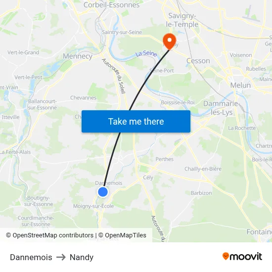 Dannemois to Nandy map