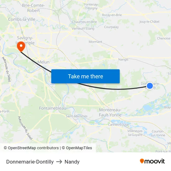 Donnemarie-Dontilly to Nandy map