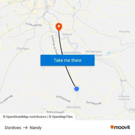 Dordives to Nandy map