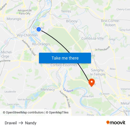 Draveil to Nandy map
