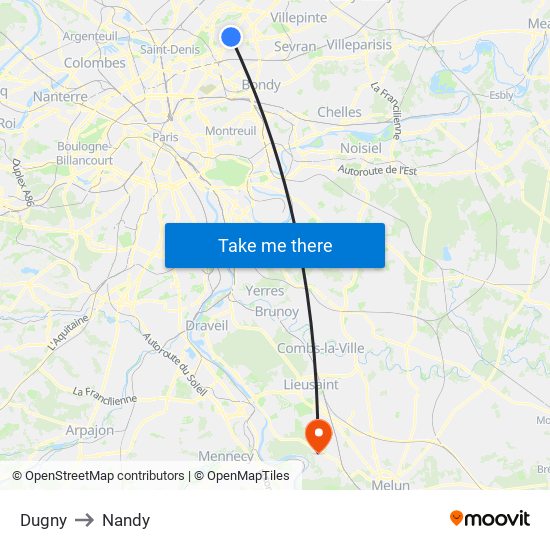 Dugny to Nandy map