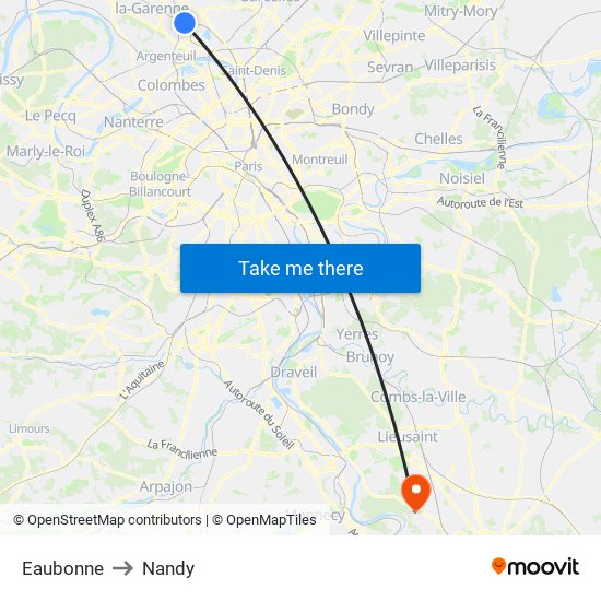 Eaubonne to Nandy map