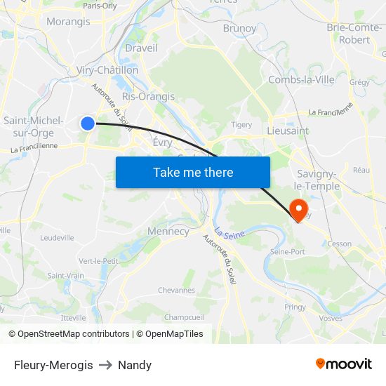 Fleury-Merogis to Nandy map