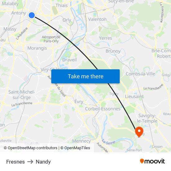 Fresnes to Nandy map