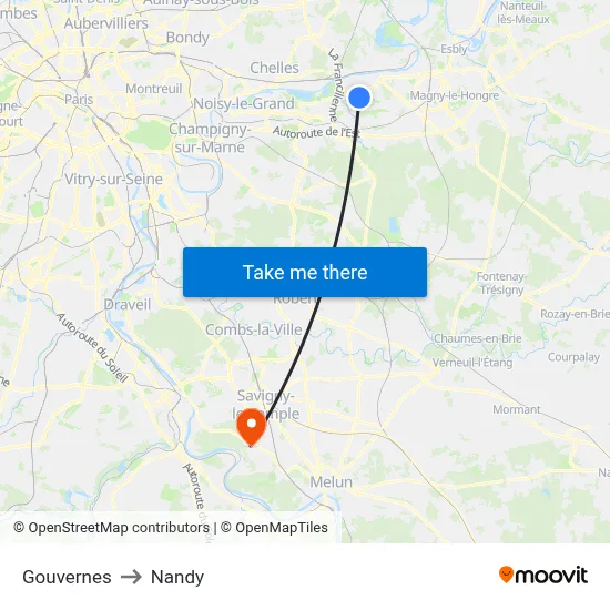 Gouvernes to Nandy map