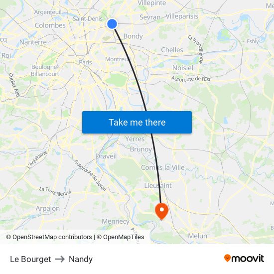 Le Bourget to Nandy map