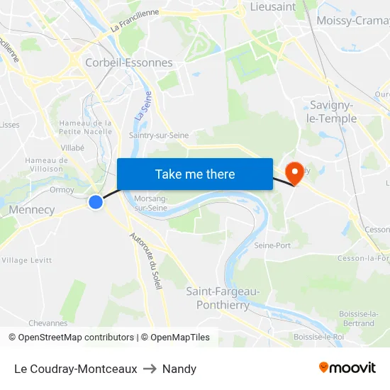 Le Coudray-Montceaux to Nandy map
