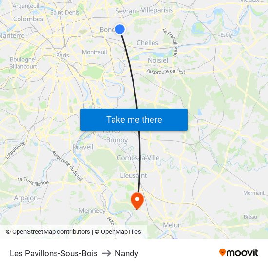 Les Pavillons-Sous-Bois to Nandy map