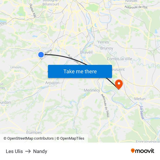 Les Ulis to Nandy map