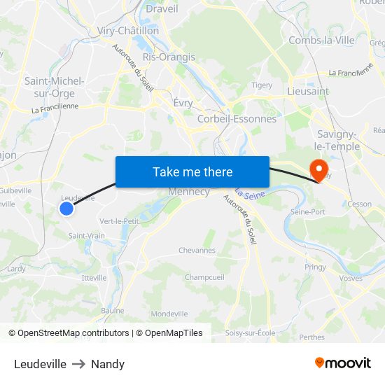 Leudeville to Nandy map