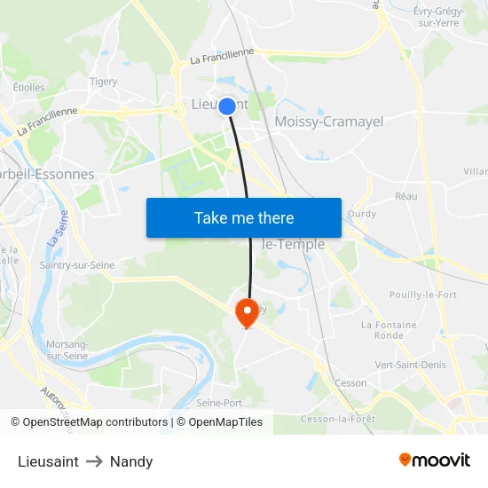 Lieusaint to Nandy map