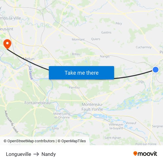 Longueville to Nandy map