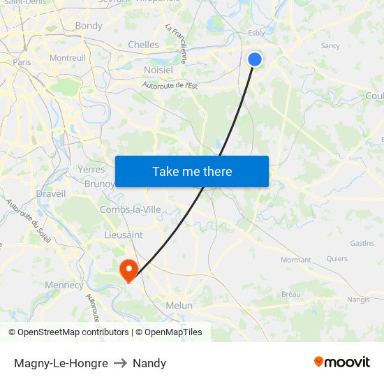 Magny-Le-Hongre to Nandy map