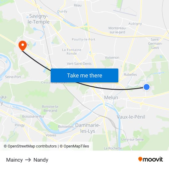 Maincy to Nandy map
