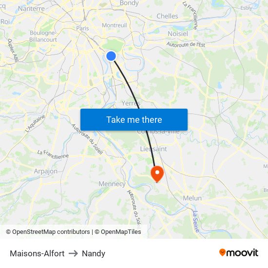 Maisons-Alfort to Nandy map