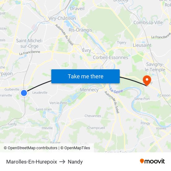 Marolles-En-Hurepoix to Nandy map