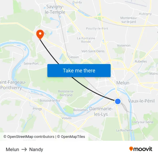 Melun to Nandy map