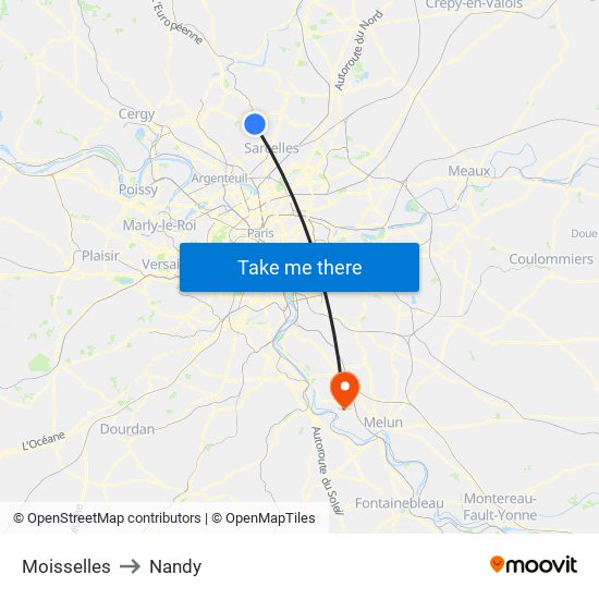 Moisselles to Nandy map