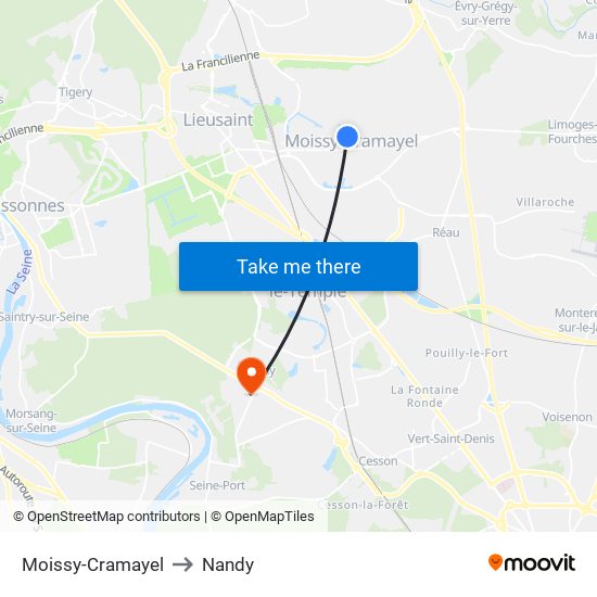 Moissy-Cramayel to Nandy map