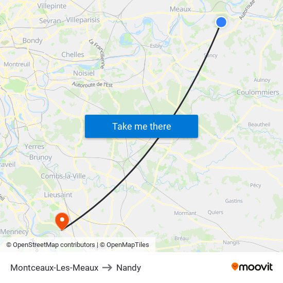 Montceaux-Les-Meaux to Nandy map