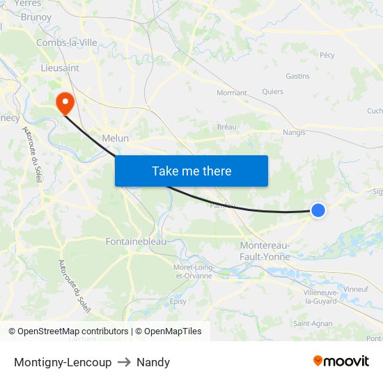Montigny-Lencoup to Nandy map