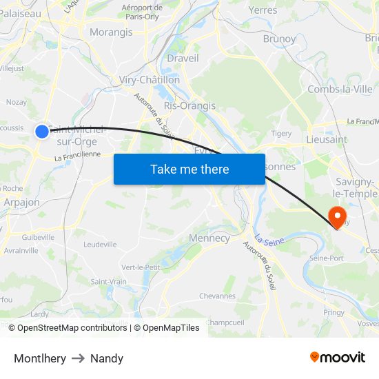 Montlhery to Nandy map