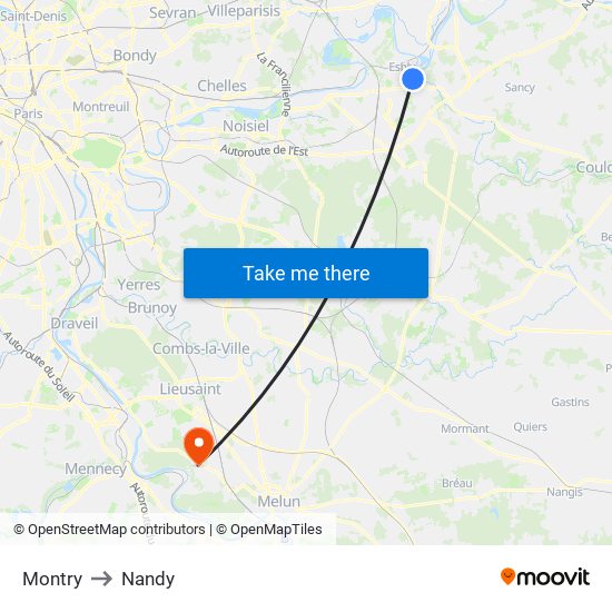Montry to Nandy map