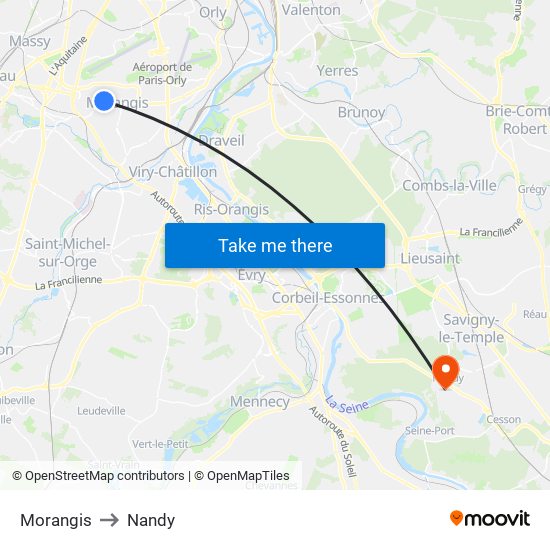 Morangis to Nandy map
