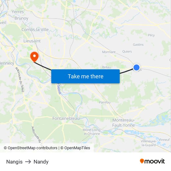 Nangis to Nandy map