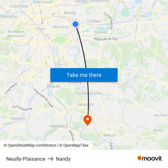 Neuilly-Plaisance to Nandy map