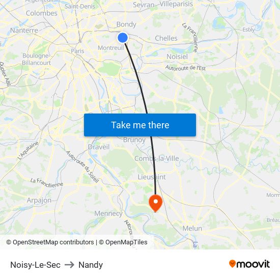 Noisy-Le-Sec to Nandy map
