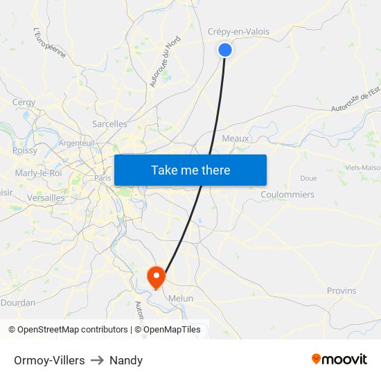 Ormoy-Villers to Nandy map