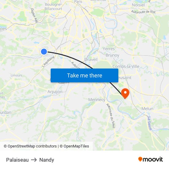Palaiseau to Nandy map