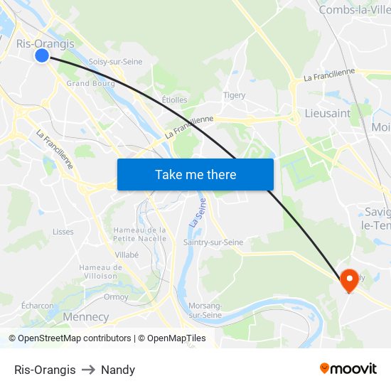 Ris-Orangis to Nandy map