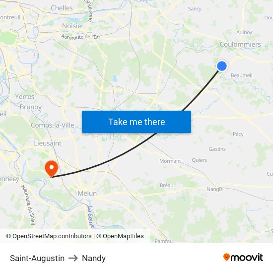 Saint-Augustin to Nandy map