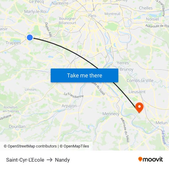 Saint-Cyr-L'Ecole to Nandy map
