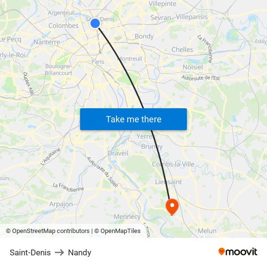 Saint-Denis to Nandy map