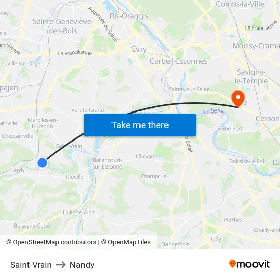 Saint-Vrain to Nandy map