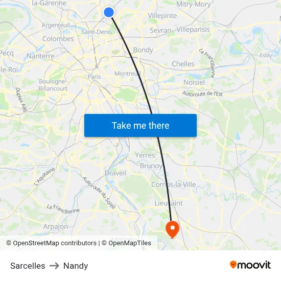 Sarcelles to Nandy map