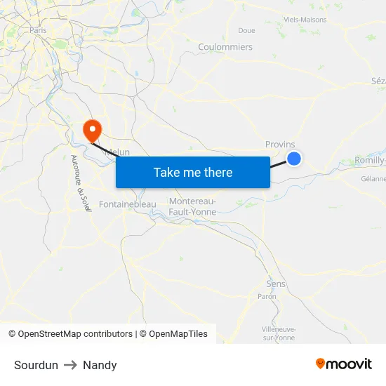 Sourdun to Nandy map