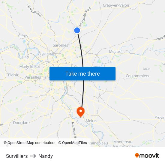 Survilliers to Nandy map