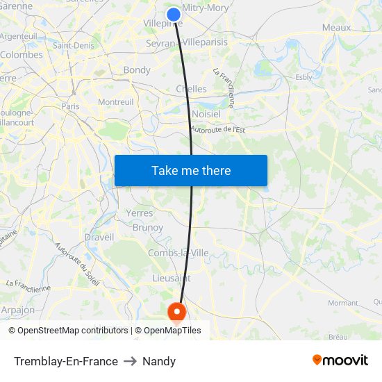 Tremblay-En-France to Nandy map