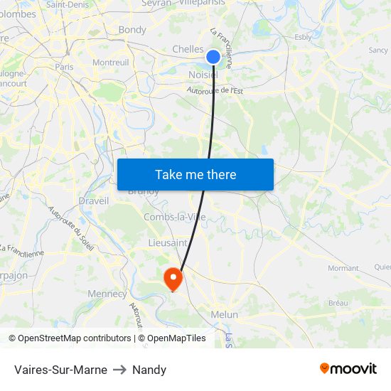 Vaires-Sur-Marne to Nandy map