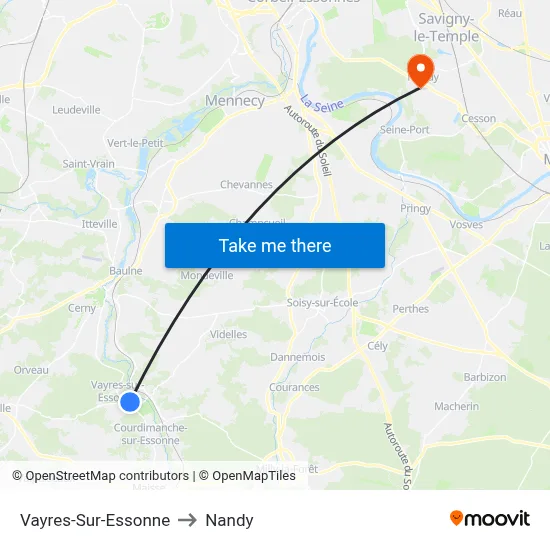 Vayres-Sur-Essonne to Nandy map