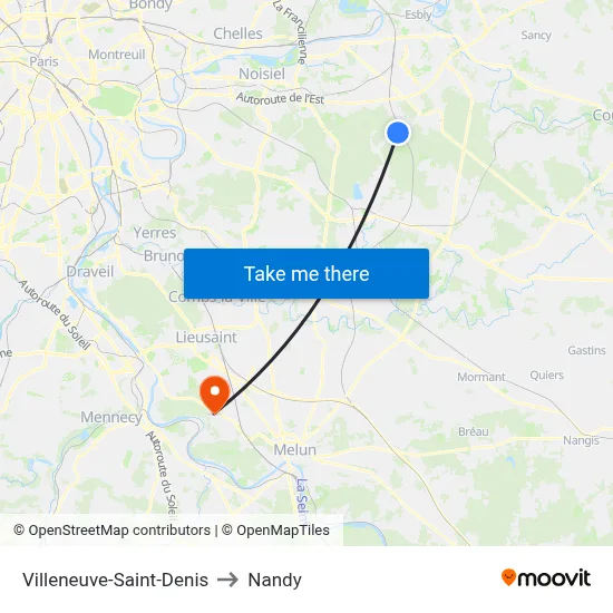 Villeneuve-Saint-Denis to Nandy map