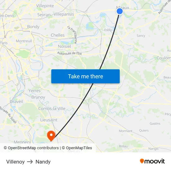 Villenoy to Nandy map