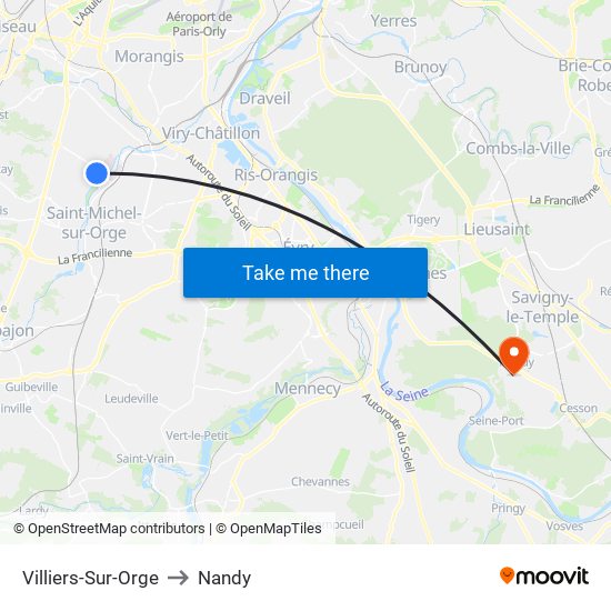 Villiers-Sur-Orge to Nandy map