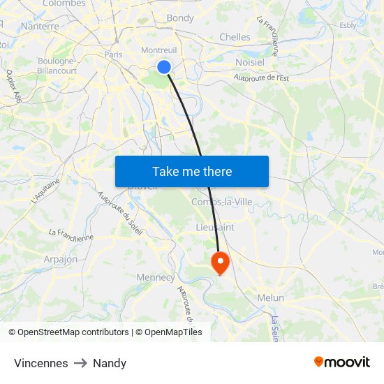 Vincennes to Nandy map