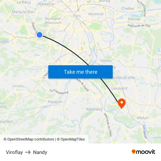 Viroflay to Nandy map
